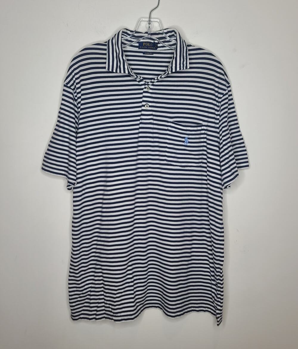 Ralph Lauren Polo blue stripes short sleeve polo shirt with pocket - large